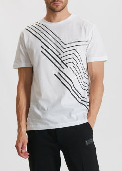 Белая футболка Les Hommes с геометрическим принтом, фото
